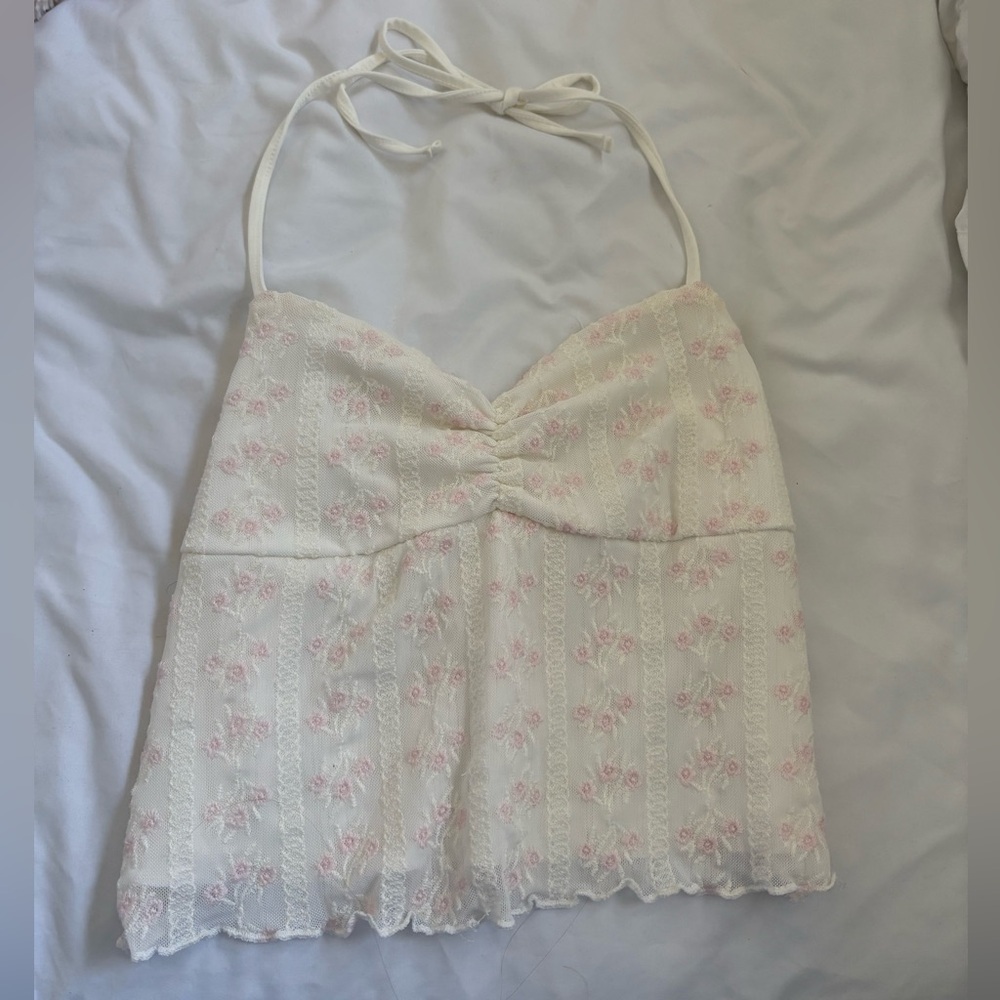 Garage Pink and White Floral Backless Halter Tank - Picture 1 of 5